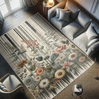 Ambesonne Botanical Decorative Rug, Nostalgic Garden Pattern with Flowers and Leaves on Retro Stripes, Quality Carpet for Bedroom Dorm and Living Room, 2' x 5', Sage Green and Salmon