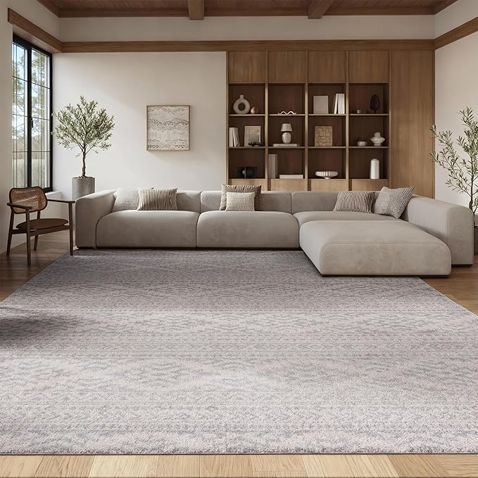 SAFAVIEH Tulum Collection Area Rug - 12' Square, Ivory & Light Grey, Moroccan Boho Tribal Design, Non-Shedding & Easy to Clean, Ideal for Living Room, Bedroom, Dining Space (TUL272G)