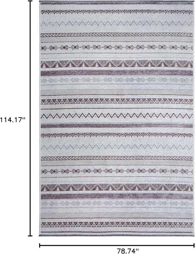 Alfa Rich 7x10 Gray Off White Washable Area Rugs for Living Room Bedroom Kitchen Decor Cotton Rug