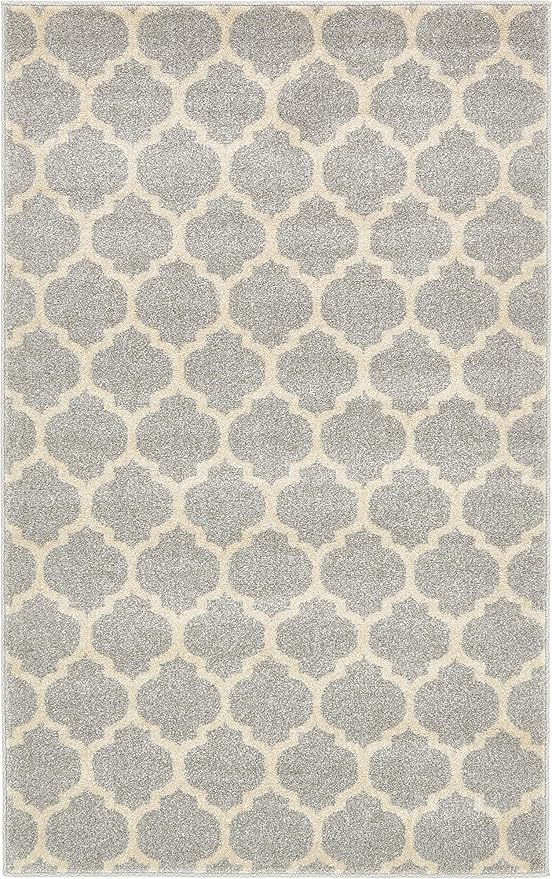 Rugs.com Lattice Collection Rug – 3' x 5' Light Gray Medium Rug Perfect for Entryways, Kitchens, Breakfast Nooks, Accent Pieces