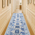 Fame Living Navy Blue Oushak Runner Rug, Modern Runners, Vintage, Turkish, Eclectic, Floral, Pastel, Washable, Long Runner Rugs for Hallway, Kitchen, Living Room, Bedroom, Kitchen, Bathroom, 2'5"x13'