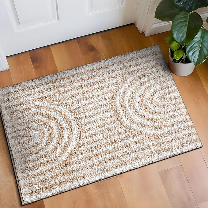 Rugshop Abstract Arch Shag Area Rug Beige 2' x 3' Ideal for Entryways, Kitchens, or Small Spaces
