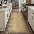 HUGEAR 2x6 Machine Washable Hallway Runner Rugs Vintage Brown - Neutral Non Slip Stain Resistant Low Pile Aesthetic Throw Carpet Kids & Pet Friendly for Bedroom Kitchen