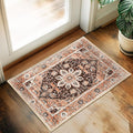 XWZO Entryway Area Rug 2x3ft — Soft Vintage Low Pile Non-Slip Backing Door Mat for Bedroom Bathroom Kitchen Laundry, Spill Resistant Washable Small Indoor Carpet for Doorway & Entrance, Brick Red