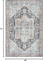 Bloom Rugs Washable Non-Slip 4' x 6' Rug - Charcoal/Brown Traditional Medallion Area Rug for Living Room, Bedroom, Dining Room, and Kitchen - Exact Size: 4' x 6'