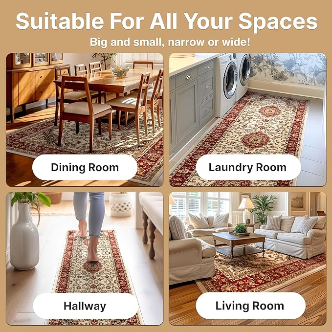 Well Woven Barclay Collection Medallion Kashan Ivory 6x9 Area Rug - for Living Room, Bedroom, and Dining Room