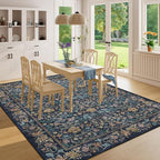 DUKINO 5x7 Area Rugs, Floral Washable Rugs for Bedroom with Non Slip Backing, Vintage Low Pile Indoor Floor Carpets for Bedroom, Living Room, Farmhouse, Home Office, Dining Room, Dark Blue