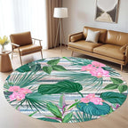 Indoor Outdoor Round Rug 3.3ft - Blue White Tropical Botanical Pattern, Non-Slip Patio Carpet, Easy-Clean Non-Shedding Rug for Living Room, Kitchen, Garden, Indoor Shower Mat