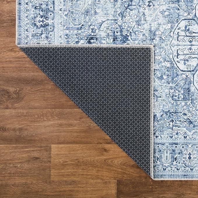 Bloom Rugs Washable Non-Slip 8' x 10' Rug - Ivory/Denim Blue Traditional Medallion Area Rug for Living Room, Bedroom, Dining Room, and Kitchen - Exact Size: 8' x 10'