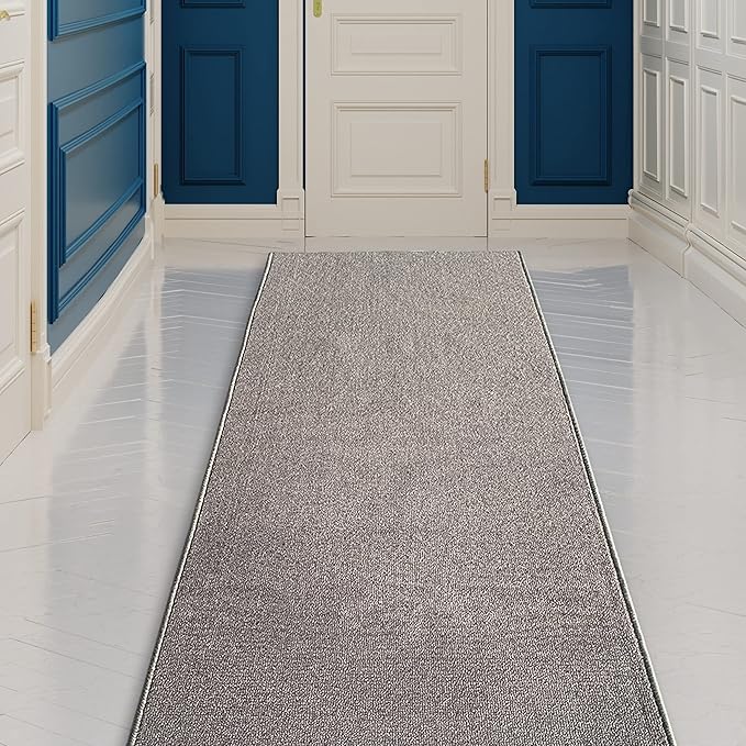 Custom Made Runner Rug Low Pile with Rubber Backing for Kitchen Foyer Hallway Entry Choose Your Length Size 26 Inch Wide Solid and Plain Grey Color (47 feet x 26 inch)