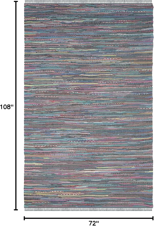 SAFAVIEH Rag Rug Collection Area Rug - 6' x 9', Aqua & Multi, Handmade Boho Stripe Cotton, Ideal for High Traffic Areas in Living Room, Bedroom (RAR121K)