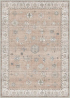 GENIMO 5x7 Area Rugs for Living Room, Machine Washable Non Slip Vintage Retro Rugs, Low Pile Lightweight Chenille Print Rug for Bedroom, Dining Room, Home Office, Salmon