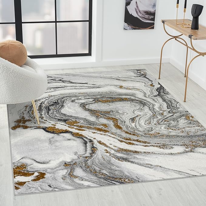 LUXE WEAVERS Marble Effect Abstract Gray 4x5 Area Rug
