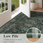 2x3 Floral Washable Area Rug for Entryway, Vintage Boho Rugs for Living Room Bedroom Dining Room, Botanical Birds Non Slip Low Pile Forest Animal Throw Carpet for Farmhouse Office, Retro Green/Blue