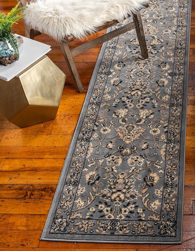 Rugs.com Yasmin Collection Rug – 16 Ft Runner Gray Medium Rug Perfect for Hallways, Entryways