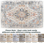 VK VK·LIVING 5x7 Area Rug Washable Rugs for Living Room Rug Vintage Design Boho 5x7 Rug with Non Slip Living Room Rug Bedroom Carpet Stain Resistant, Home Decor, Blue&Orange
