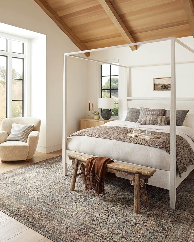 Loloi Amber Lewis Morgan Collection MOG-03 Denim/Multi 3'-6" x 5'-6" 38" Thick Accent Rug feat. CloudPile, Neutral, Room Décor, Vintage Inspired, Livingroom, Bedroom, Dining Area