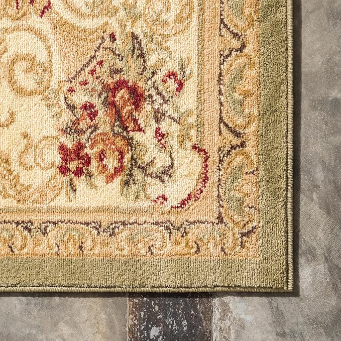 Rugs.com Chateau Collection Rug – 6 Ft Square Green Medium Rug Perfect for Living Rooms, Kitchens, Entryways