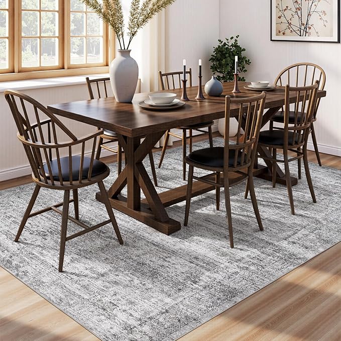 10x12 Area Rug Living Room Rugs - Washable Neutral Modern Abstract Soft Thin Rug Indoor Floor No Slip Rug Carpet for Bedroom Under Dining Table Home Office Decor - Light Gray