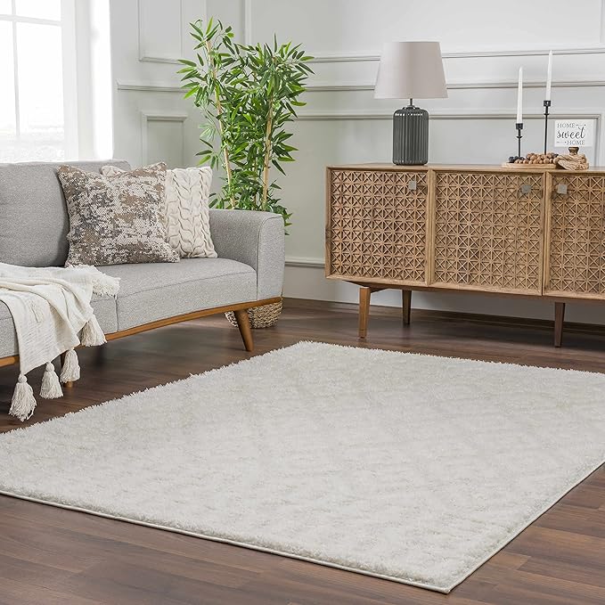 Hauteloom Tilos Moroccan Farmhouse Small Shag Area Rug Door Mat - Shaggy Carpet - Trellis Pattern - High Plush Pile - Cream, Pink, Beige - 2' x 3'