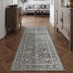 Black Runner Rug 2x7 Vintage Area Carpet Hallway Long Indoor Kitchen Washable Living Room Low Pile Traditional Distressed Retro Accent Throw Rug Non Slip Laundry Bathroom Office Dining Room
