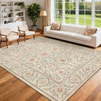 GarveeHome Boho 5x7 Area Rug for Bedroom, Floral Vintage Rugs for Living Room with Soft Low Pile, Non Slip Botanical Washable Rugs 5x7 for Dining Room Camel Carpet for Entryway Dorm Office Playroom