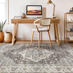 10x14 Area Rugs Living Room: Washable Boho Large Neutral Vintage Soft Rug Stain Resistant Farmhouse Non-Slip Indoor Floor Carpet for Bedroom Nursery Kids Office Dining Room Playroom- Grey Brown
