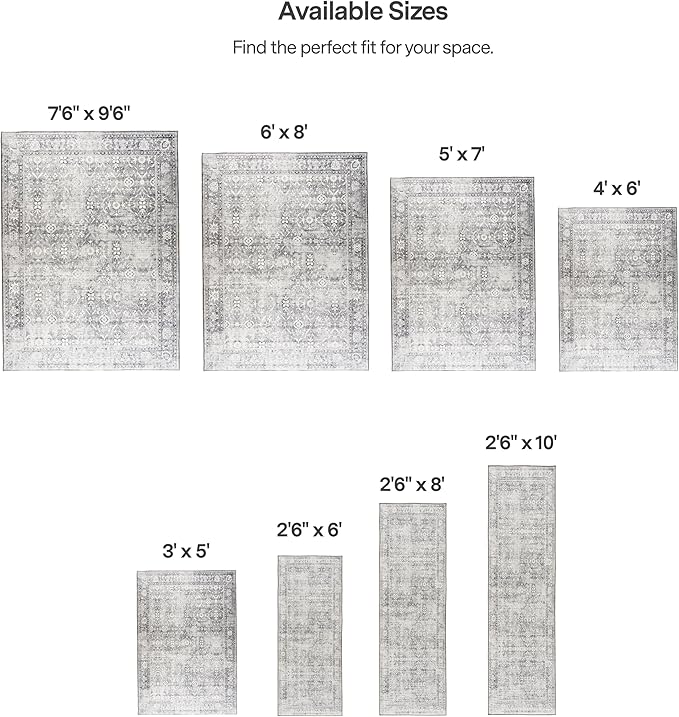 ReaLife Rugs Machine Washable Area Rug Runner - Living Room Bedroom Bathroom Kitchen Entryway Office - Padded Low Pile Stain Resistant Premium - Boho Farmhouse Vintage - Noor - Silver Ivory 2'6" x 8'