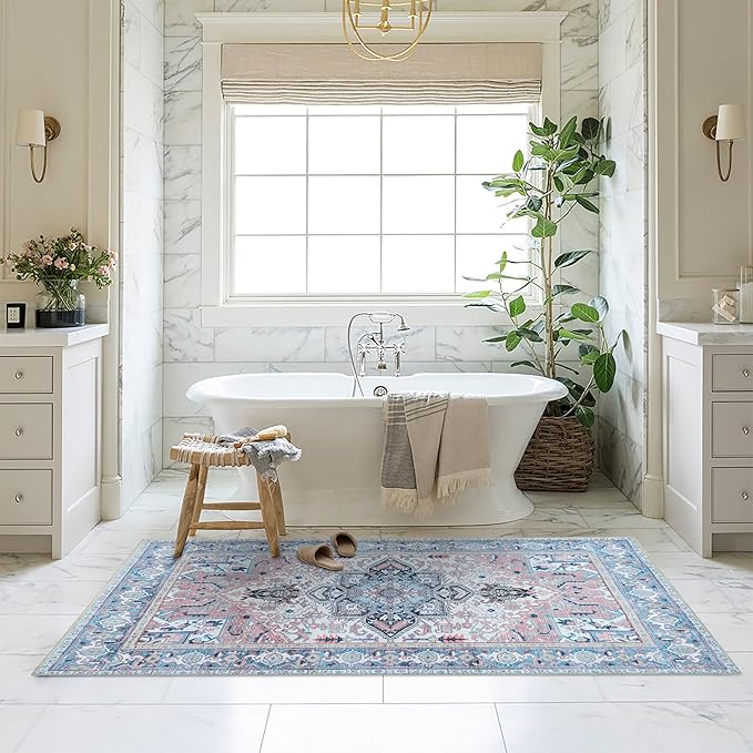 Washable Area Rug. Modern Farmhouse. Vintage. Turkish. Bohemian. Distressed. Oriental. Traditional. Rugs for Living Room. Dining. Bedroom. Office. Entryway. Foyer. (861NT, 9' x 12')
