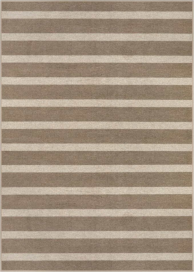 Lahome Striped Easy Jute Rug, 5x7 Dining Room Office Rug Washable Outdoor Patio Rug, Farmhouse Neutral Non Slip Stain Resistance Indoor Outdoor Carpet for Deck Classroom, Khaki