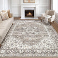 8x10 Area Rugs Living Room: Washable Boho Large Neutral Vintage Soft Rug Stain Resistant Farmhouse Non-Slip Indoor Rustic Floor Carpet for Bedroom Nursery Kids Playroom Office Dining Room- Dark Brown