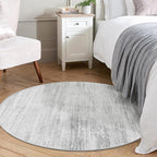 MUJOO Round Rug 4ft,Small Cicle Area Rug Washable,Circular Rugs for Entryway Bedroom Kitchen,Modern Abstract Non Slip Throw Carpet Accent Neutral Grey