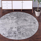 Rugs.com Leipzig Collection Rug – 5 Ft Round Gray Low-Pile Rug Perfect for Kitchens, Dining Rooms