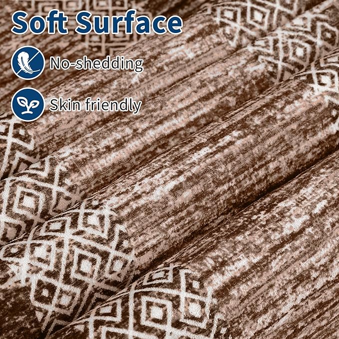 GarveeHome Large Washable Rug 9x12 Modern Geometric Non Slip Distressed Bordered Printed Rug, Soft Non Shedding Indoor Carpet, Low Pile Thin Foldable Mats for Open Spaces Offices, Brown