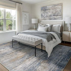 Bavni 5x7 Rug, Machine Washable Rug Non-Slip, Soft Modern Lightweight Area Rug, Stain Resistant Rugs for Living Room, Bedroom, Dining Room, Blue/Light Grey