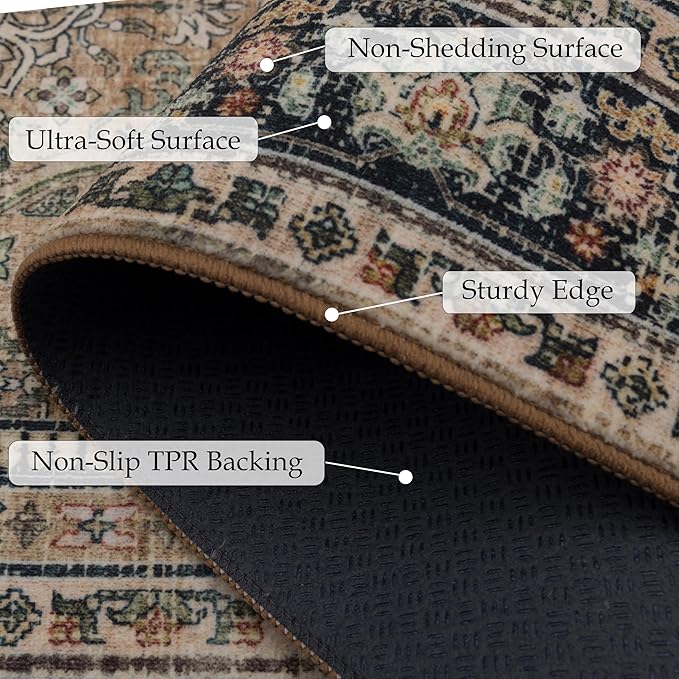 Area Rug Non Slip Machine Washable Ultra Soft Living Room/Bedroom/Kitchen/Outdoor/Classroom Vintage Brown, 2'×6'