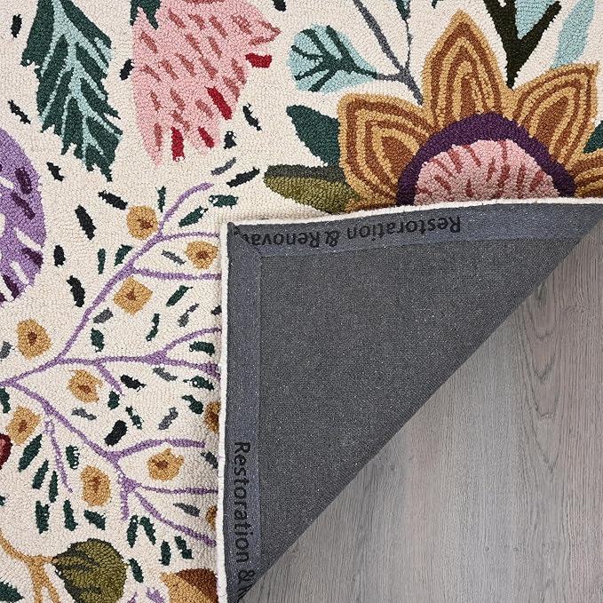 Hand-Tufted Floral Area Rug - Colorful Garden Design with Beautiful Flower Patterns - Modern Style Premium Carpet for Living Room & Bedroom or Kitchen (5'x8')