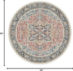 RUGGABLE Washable Vintage Area Rug – Kamran Cayenne Red 8 ft Round, Stain-Resistant, Non-Slip – Large Machine Washable Rugs for Living Room, Bedroom, Hallway, Entryway & Office–with Cushioned Pad
