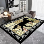 Western Horse Print Rugs 4x6ft,Boho Floral Area Rug, Botanical Print Low Pile Carpet, Stain-Resistant & Machine Washable Non-Slip Mat for Living Room, Bedroom, Dining Room
