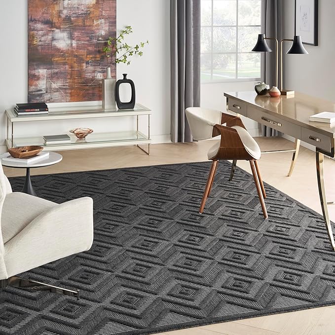 Nourison Home Versatile Charcoal Black 7' x 10' Area Rug - Easy Clean, Non Shedding, Bed Room, Living Room, Dining Room, Kitchen (7' x 10')