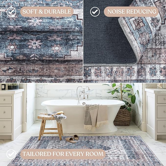 Washable Area Rug. Modern Farmhouse. Vintage. Turkish. Bohemian. Distressed. Oriental. Traditional. Rugs for Living Room. Dining. Bedroom. Office. Entryway. Foyer. (859NC, 5'9 x 8'9)