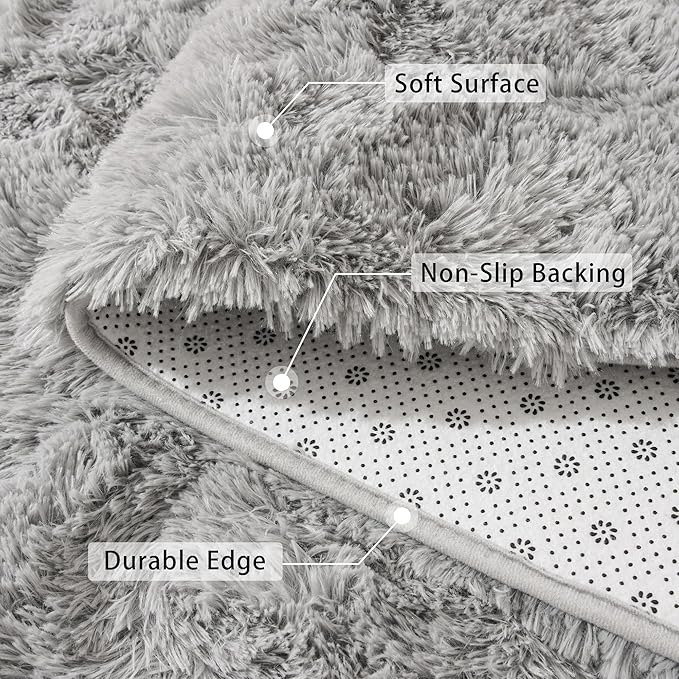 Beglad Fluffy Area Rugs 3 x 5 Feet, Modern Minimalist Style Shag Rugs, Non-Slip Indoor Carpet Soft Rugs for Bedroom, Living Room, Grey
