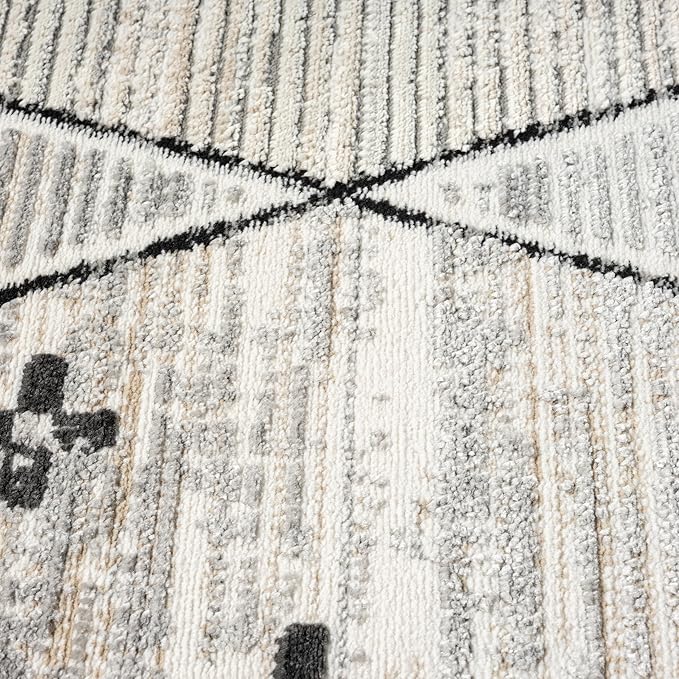 Abani Viva Cream & Grey Area Rug 5' x 8' for Living Room, Bedroom - Farmhouse Diamond Pattern - Durable & Easy to Clean