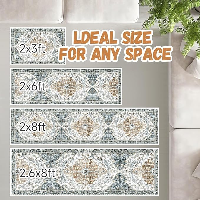 Boho Mandala Pattern 2x6ft Runner Rug Non Slip Washable Kitchen Runner Rug with Rubber Backing，Low-Pile Soft Washable Runner Rugs for Hallway Entryway Kitchen Bedroom Living Room Bathroom