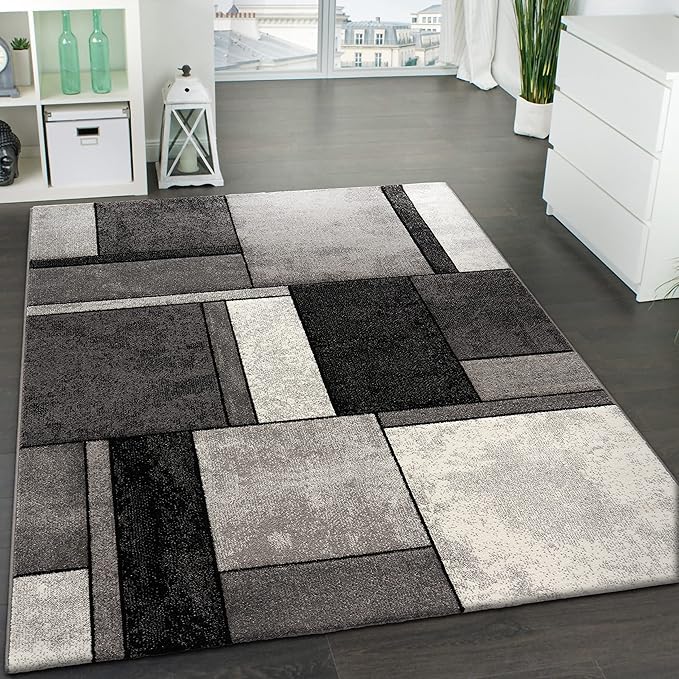 Paco Home Area Rug Modern Geometric Pattern in Grey White, Size: 4' x 5'7"