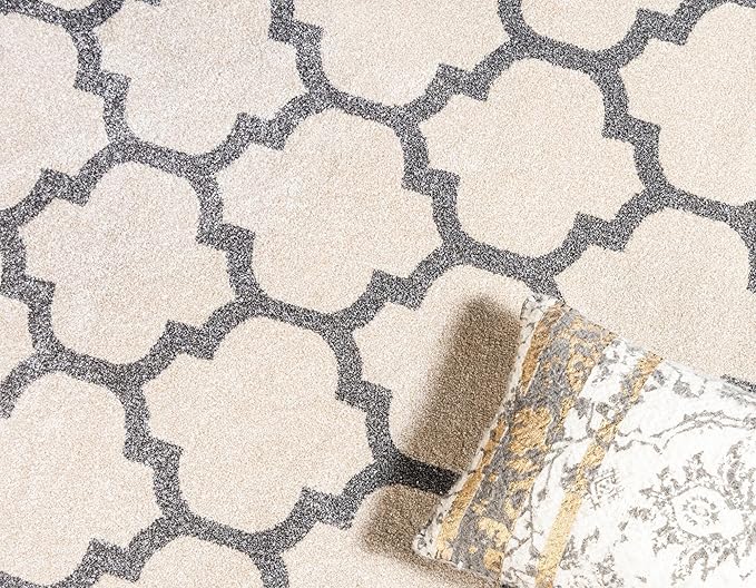 Rugs.com Lattice Collection Rug – 7x10 Beige and Gray Medium-Pile Rug Perfect for Bedrooms, Dining Rooms, Living Rooms
