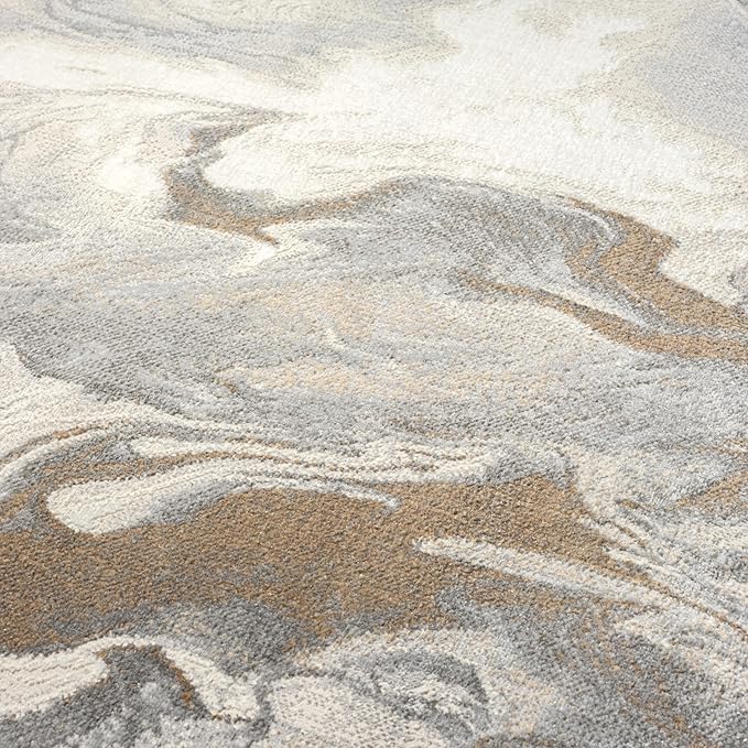 Abani Regal Beige Grey Area Rug for Living Room, Bedroom - Swirl Abstract Pattern - 2' x 3' - Durable & Easy to Clean