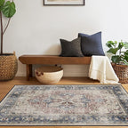 RUGGABLE Washable Area Rug – Kamran Royal Blue 4x6, Stain-Resistant, Non-Slip – Medium Machine Washable Rugs for Living Room, Bedroom, Hallway, Entryway & Office–with Cushioned Pad