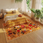 Rugcomf Area Rugs 8x10 Rug for Living Room Clearance Washable Boho Area Rug Non Slip Floral Vintage Low Pile Large Rug for Living Room, Bedroom, Farmhouse, Dining Room, Kids Playroom(Yellow)
