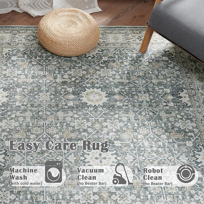 jinchan Runner Rug 3x8 Washable Hallway Rug Distressed Gray Multi Vintage Floral Runner Kitchen Floor Cover Indoor Mat Retro Entryway Living Room Bedroom Office Farmhouse Grey